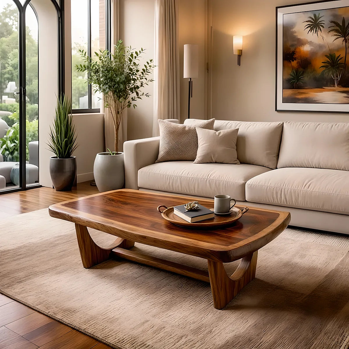 Modern Organic Coffee Table | Sculptural Solid Wood Rectangular Coffee Table TH003-1632