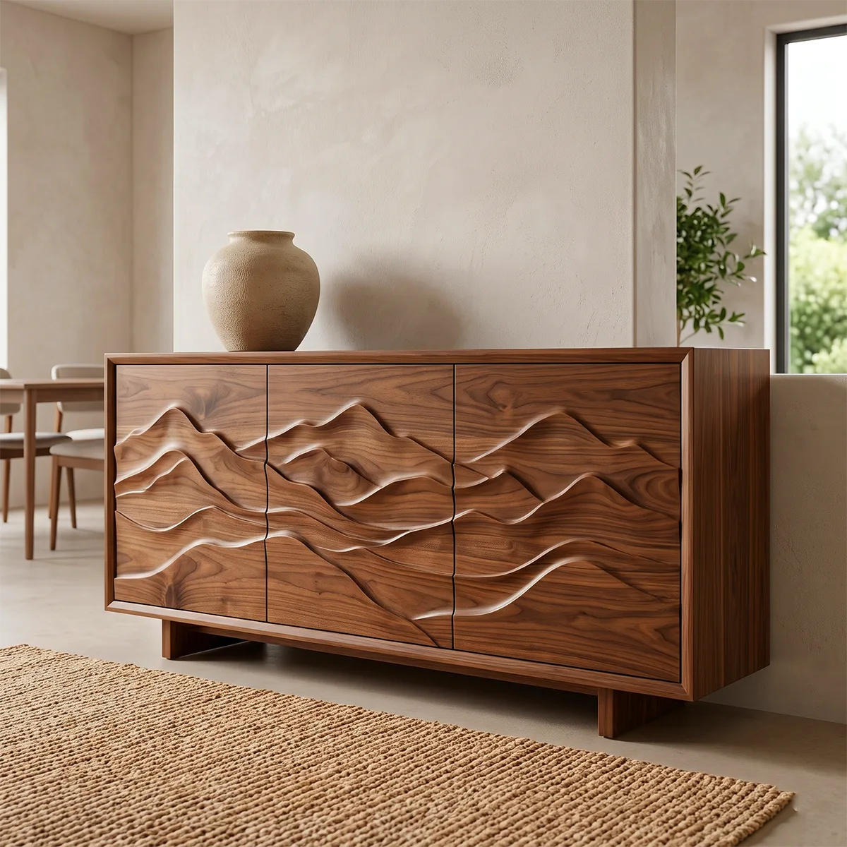 Mountain Carved Solid Wood Sideboard | Organic Modern Buffet Cabinet for Dining & Living Room TH003-7719