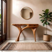 Organic Modern Console Table with Sculptural Base & Drawer – Contemporary Entryway Table TH003-5521