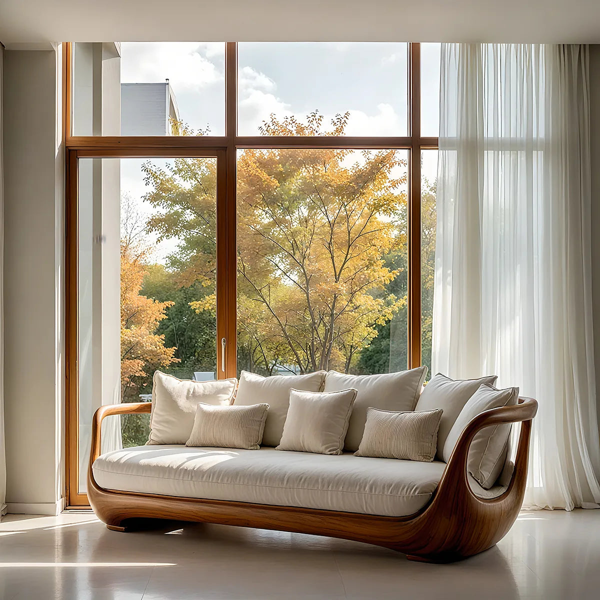 Luxury Organic Modern Curved Solid Wood Sofa with Sculptural Design