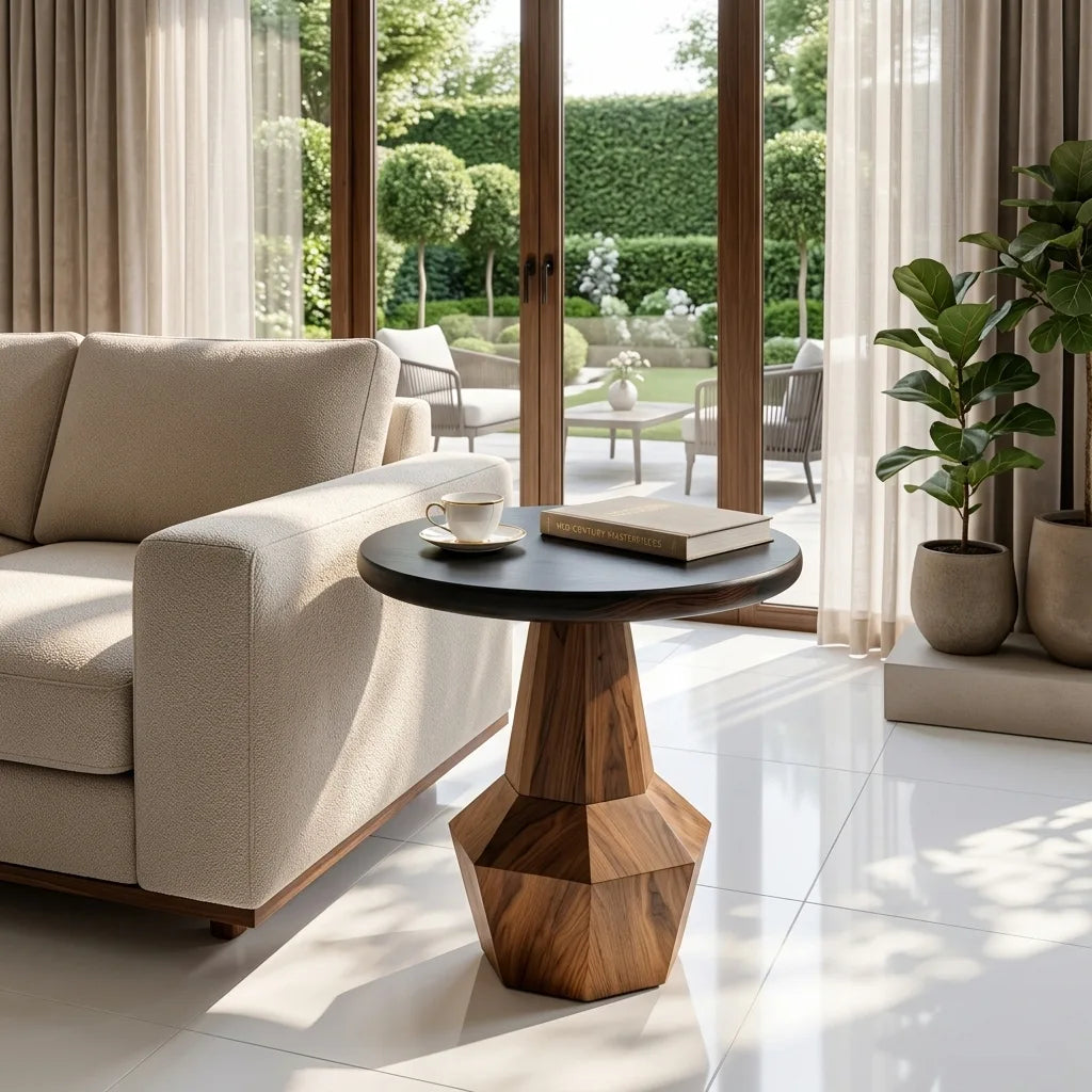 Modern Geometric End Table with Sculptural Pedestal Base TH003-6845