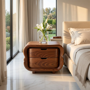 Modern Curved Nightstand | Sculptural 2 Drawer Bedside Table TH003-3504