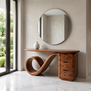 Modern Sculptural Console Table with Storage Drawers – Organic Contemporary Entryway Table TH003-1344
