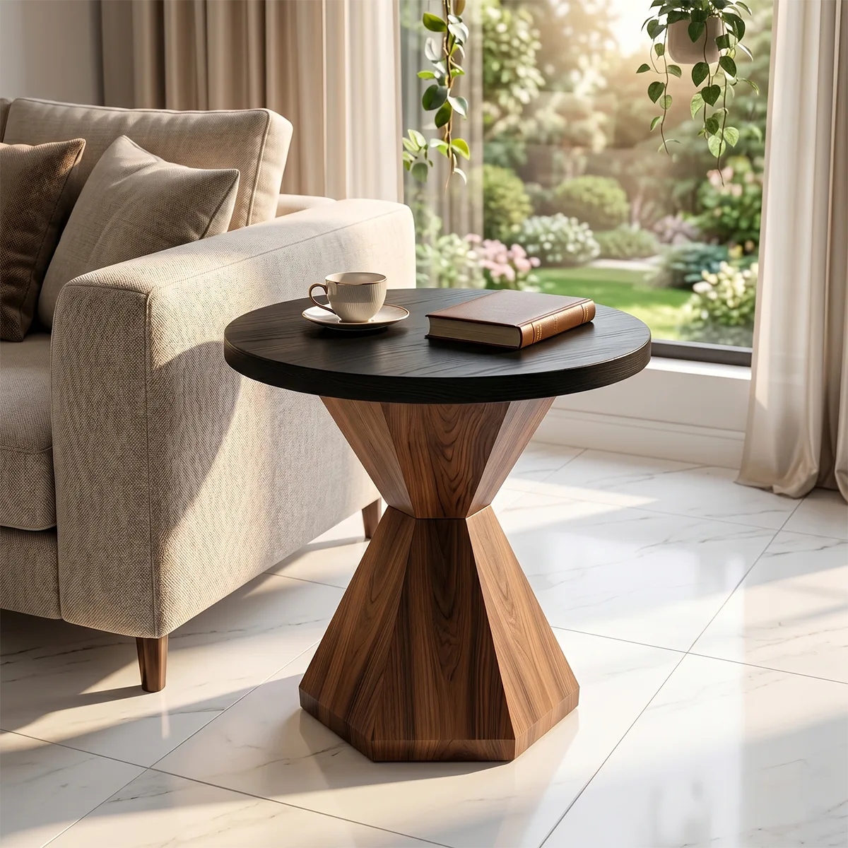Modern Geometric Side Table with Sculptural Pedestal Base TH003-5870