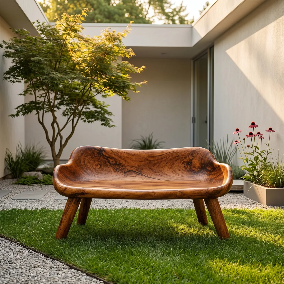 Organic Sculptural Garden Bench with Integrated Curved Backrest TH003-2560