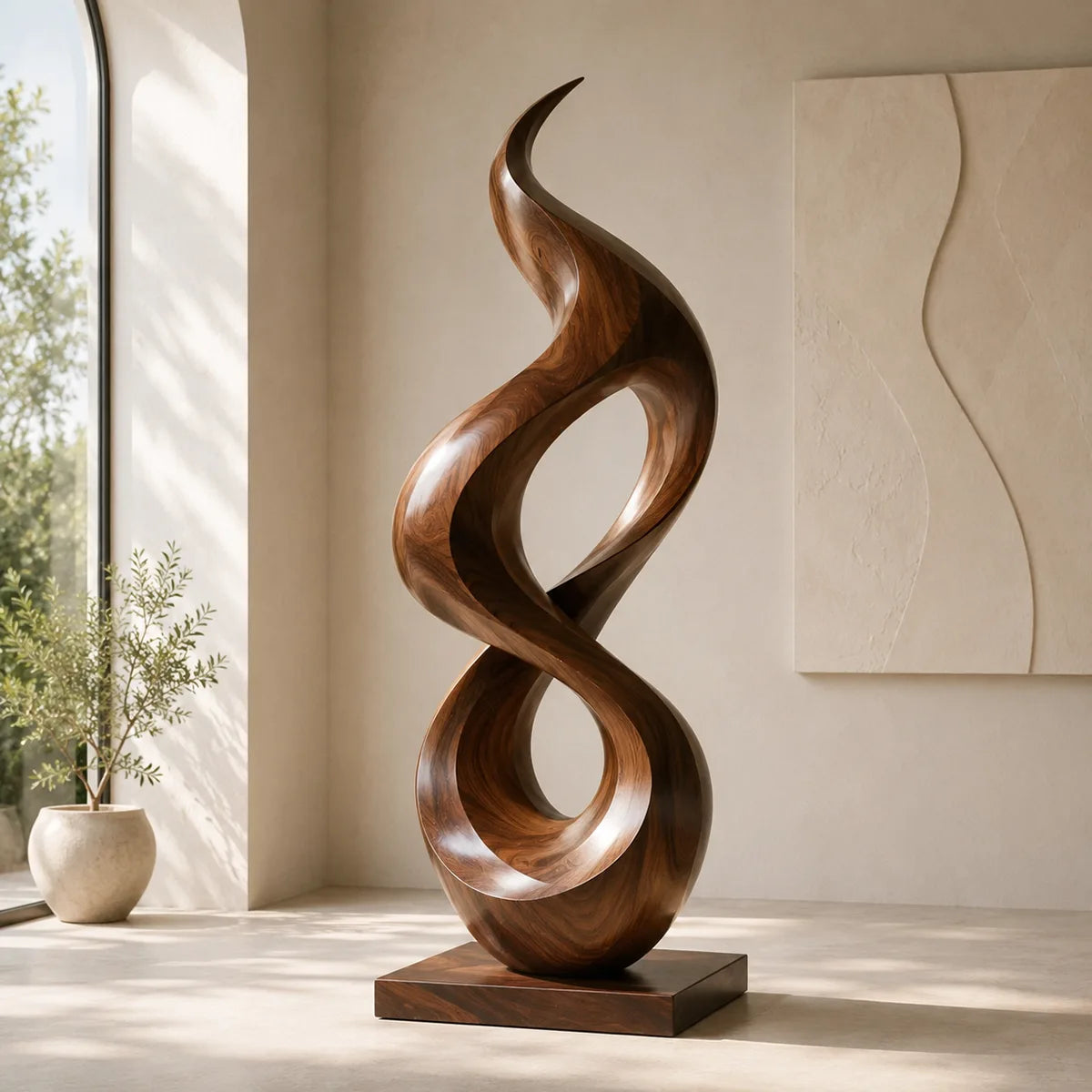 Handcrafted Solid Wood Infinity Twist Sculpture – Modern Organic Floor Art TT006-8238