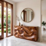 Modern Storage Console Table with Sculptural Wave Doors – Contemporary Entryway Table TH003-6526