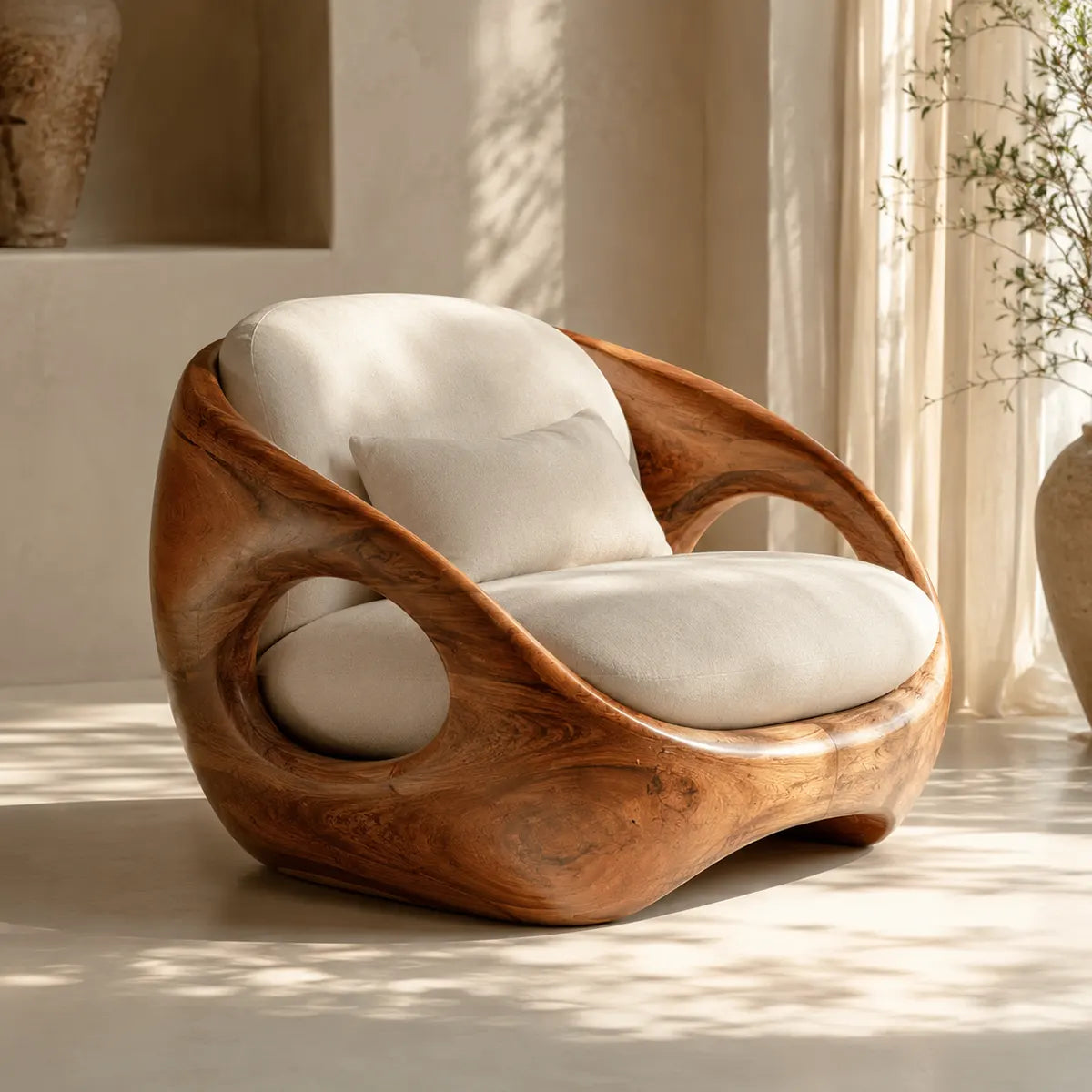 Organic Modern Wooden Lounge Chair | Sculptural Solid Wood Accent Chair TT006-3010