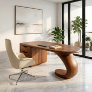 Sculptural Executive Desk | Modern Waterfall Office Desk with Storage TH003-5960