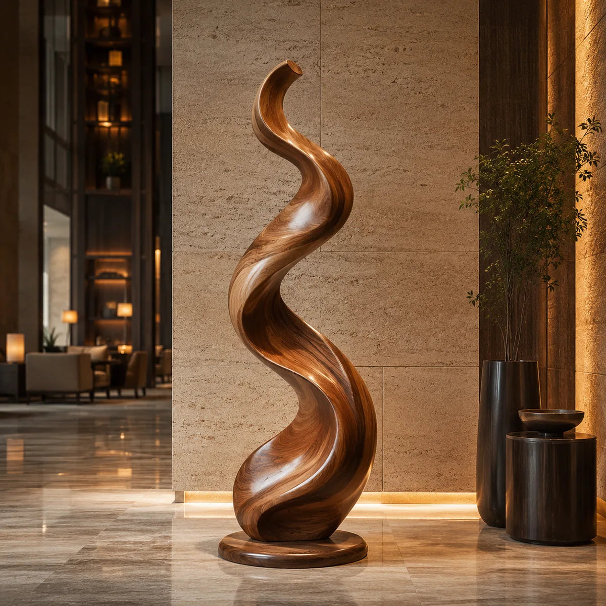 Handcrafted Solid Wood Spiral Floor Sculpture – Modern Organic Statement Art TT006-1040