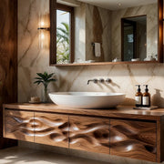 Organic Wave Carved Floating Bathroom Vanity Cabinet TT006-1798