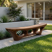 Organic Modern Outdoor Bench, Sculptural Hollow Form Garden Seating TH003-9028