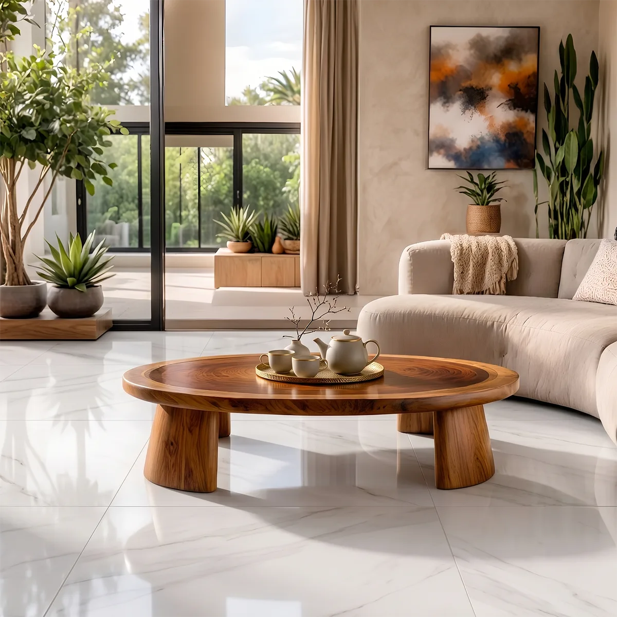 Modern Elliptical Coffee Table | Organic Wood Coffee Table for Living Room TH003-8585