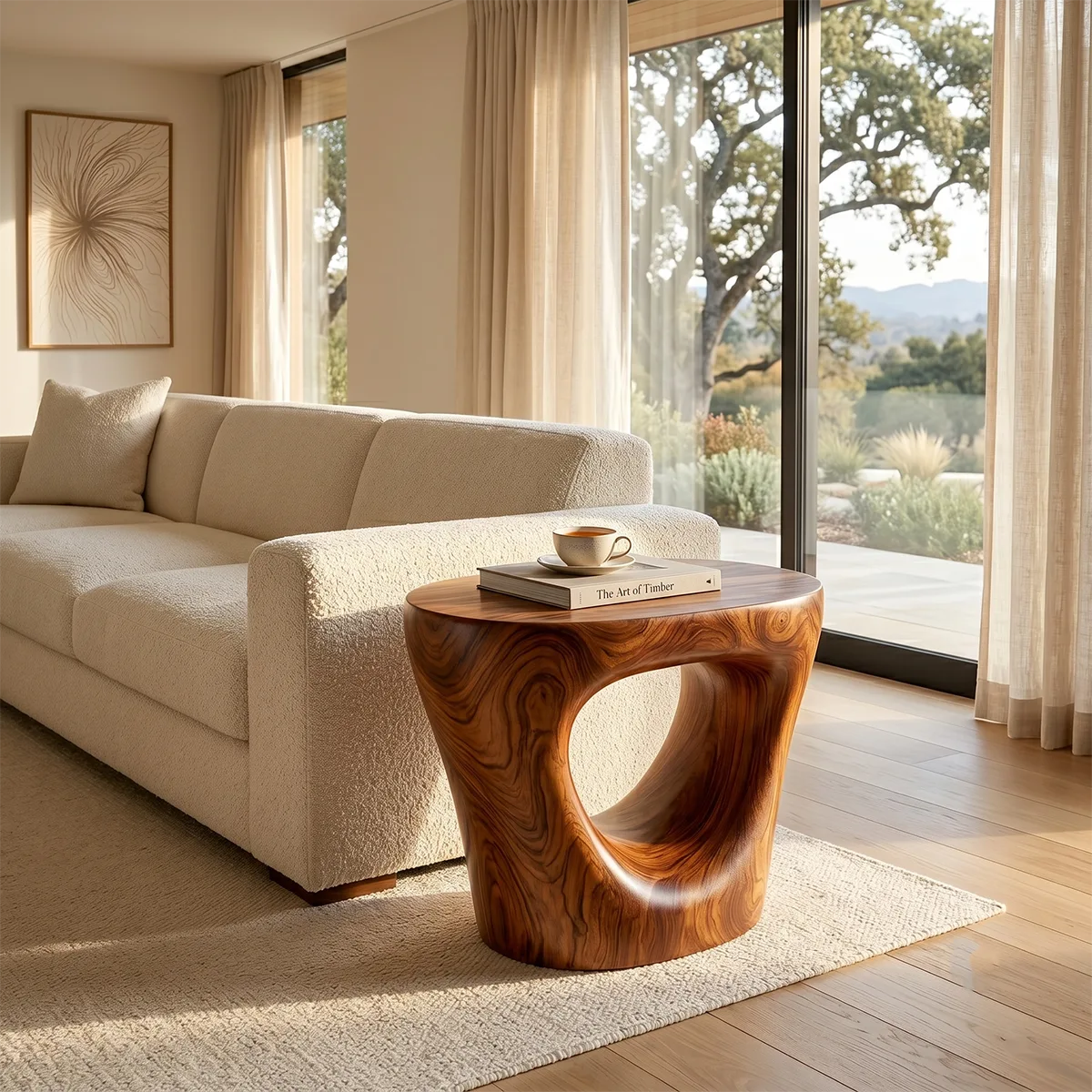 Organic Sculptural End Table, Modern Accent Table with Open-Cut Pedestal Design TH003-4376