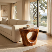 Organic Sculptural End Table, Modern Accent Table with Open-Cut Pedestal Design TH003-4376