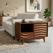 Modern Solid Wood End Table with Storage | Mid Century Side Table with Drawer & Cabinet TH003-4266