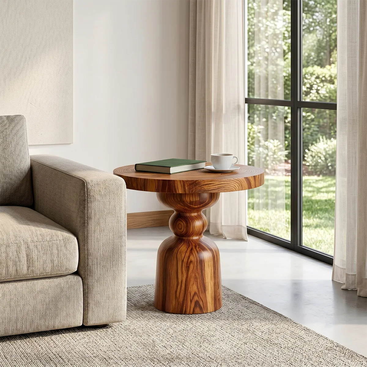 Modern Round End Table with Turned Pedestal Base TH003-2177