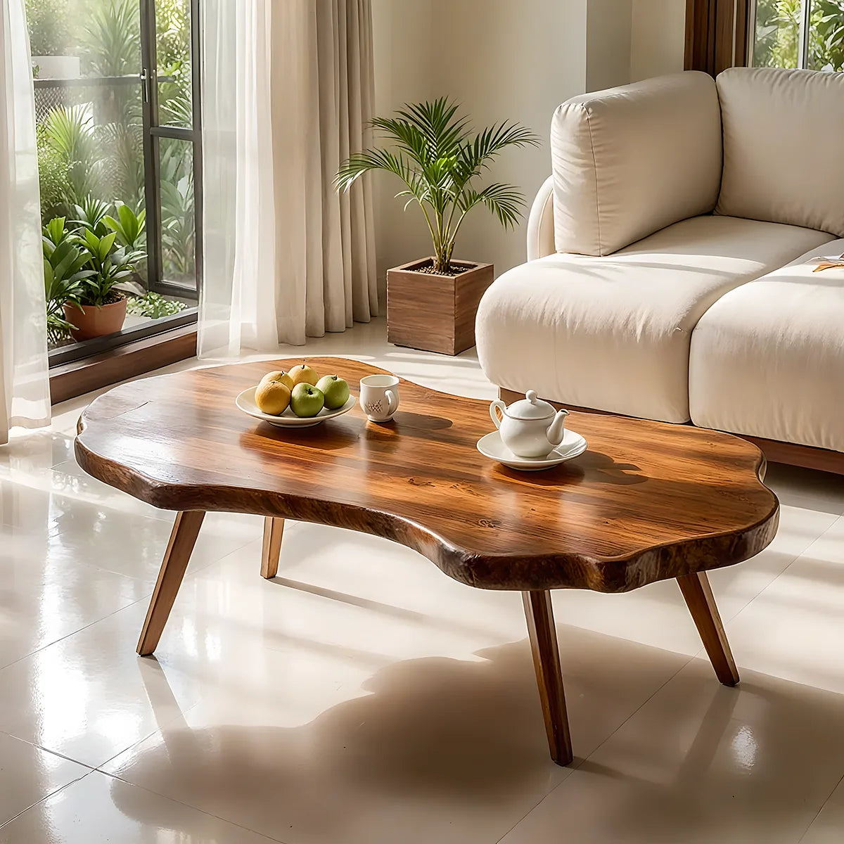Modern Live Edge Coffee Table | Organic Solid Wood Coffee Table for Living Room TH003-3737