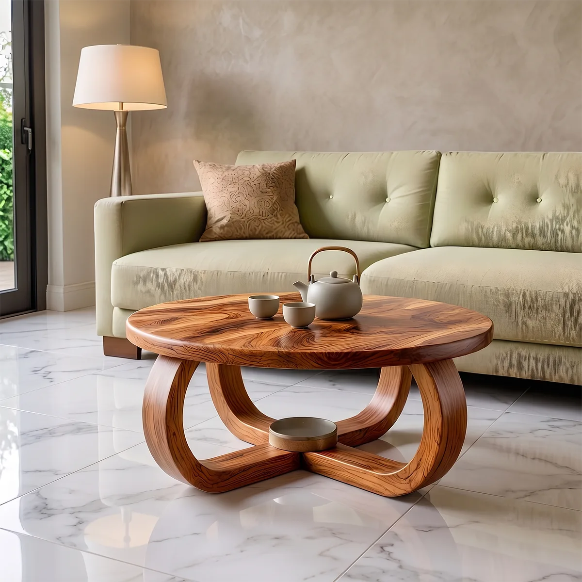 Modern Round Coffee Table | Sculptural Loop Base Center Table for Living Room TH003-5096