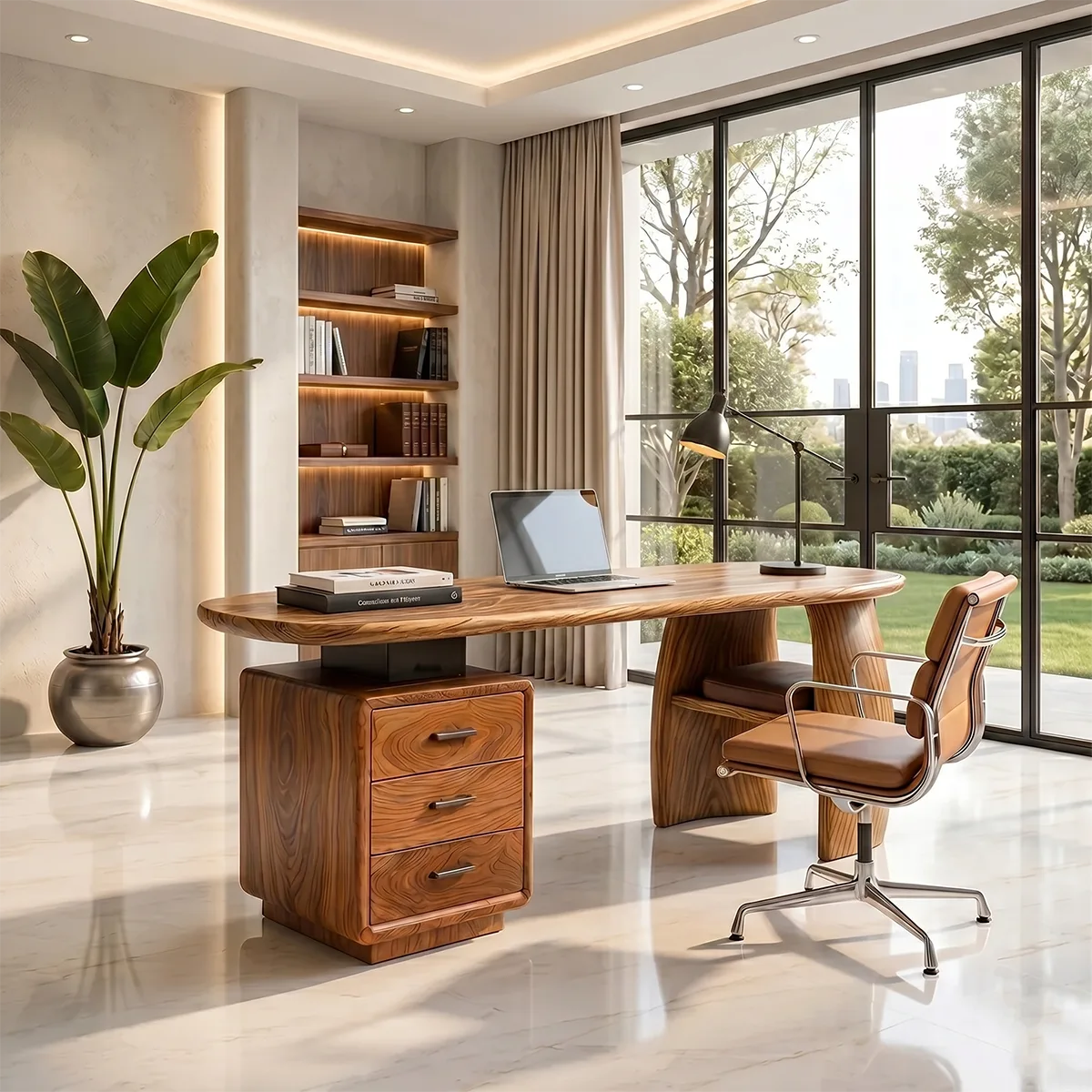 Organic Modern Executive Desk | Contemporary Office Desk with Storage TH003-6424