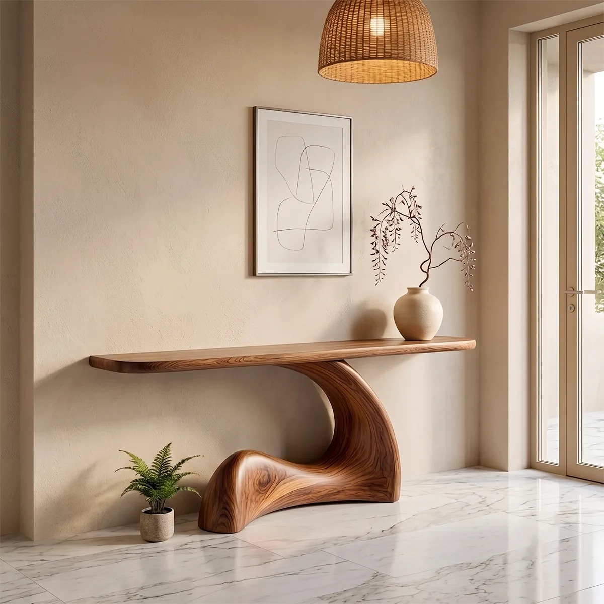 Modern Organic Console Table | Sculptural Entryway Accent Table with Curved Base TH003-9400