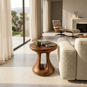 Organic Solid Wood Round End Table | Sculptural Pedestal Side Table for Modern Living Room TH003-6440