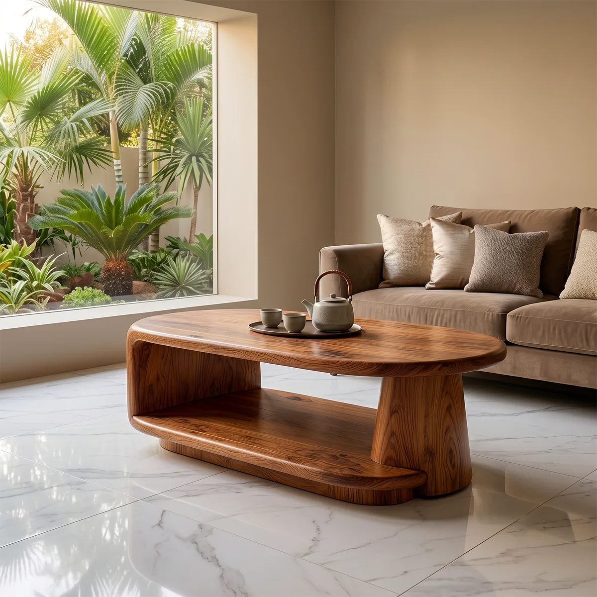Modern Oval Coffee Table | Open Shelf Center Table for Living Room TH003-1501