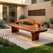 Curved Crest Back Garden Bench, Sculptural Wooden Outdoor Seating TH003-2509