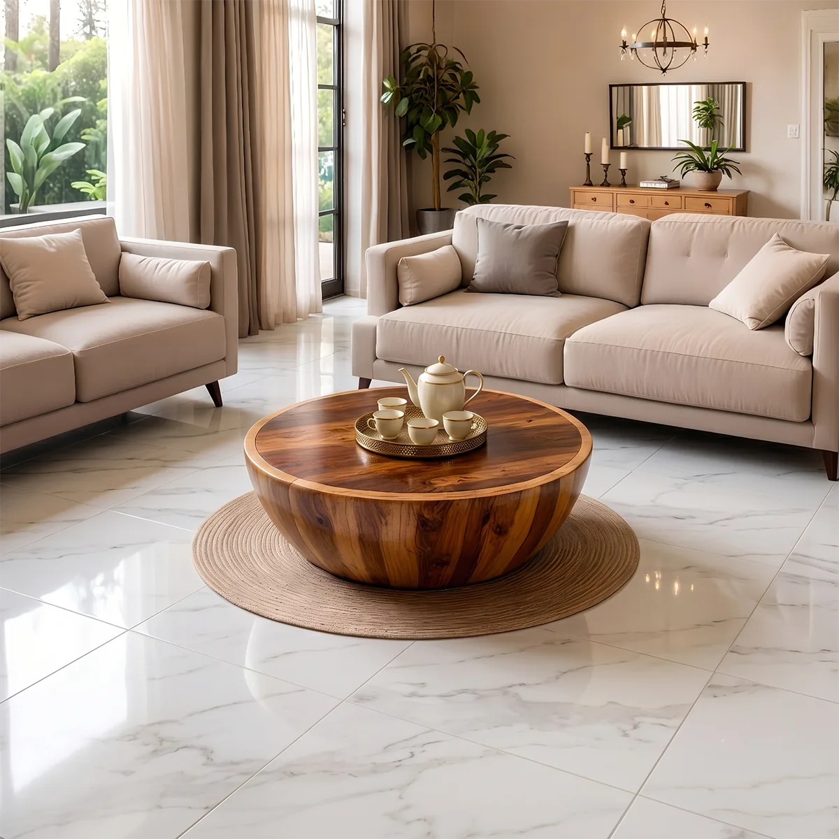 Modern Round Coffee Table | Sculptural Bowl Pedestal Center Table for Living Room TH003-2435