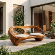 Organic Modern Outdoor Bench, Sculptural Curved Garden Loveseat Seating TH003-1399