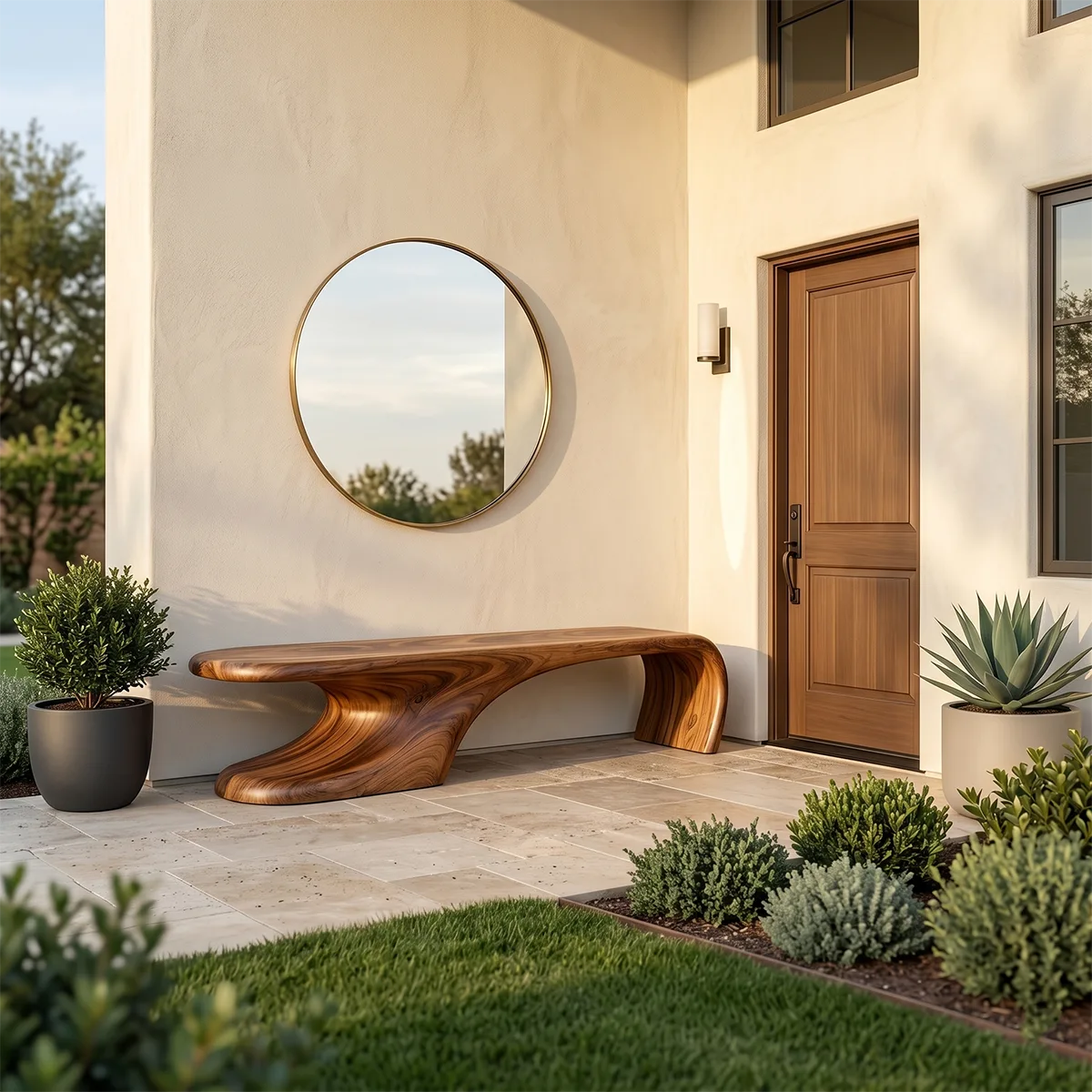 Organic Modern Sculptural Entryway Bench with Flowing Architectural Form TH003-8639