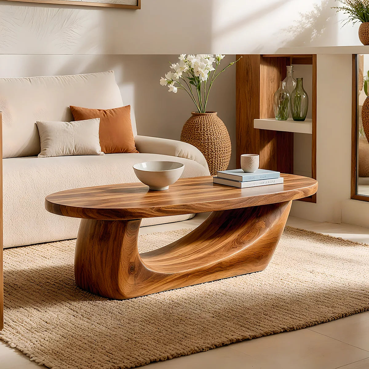 Modern Organic Coffee Table | Sculptural Solid Wood Oval Coffee Table TH003-3167