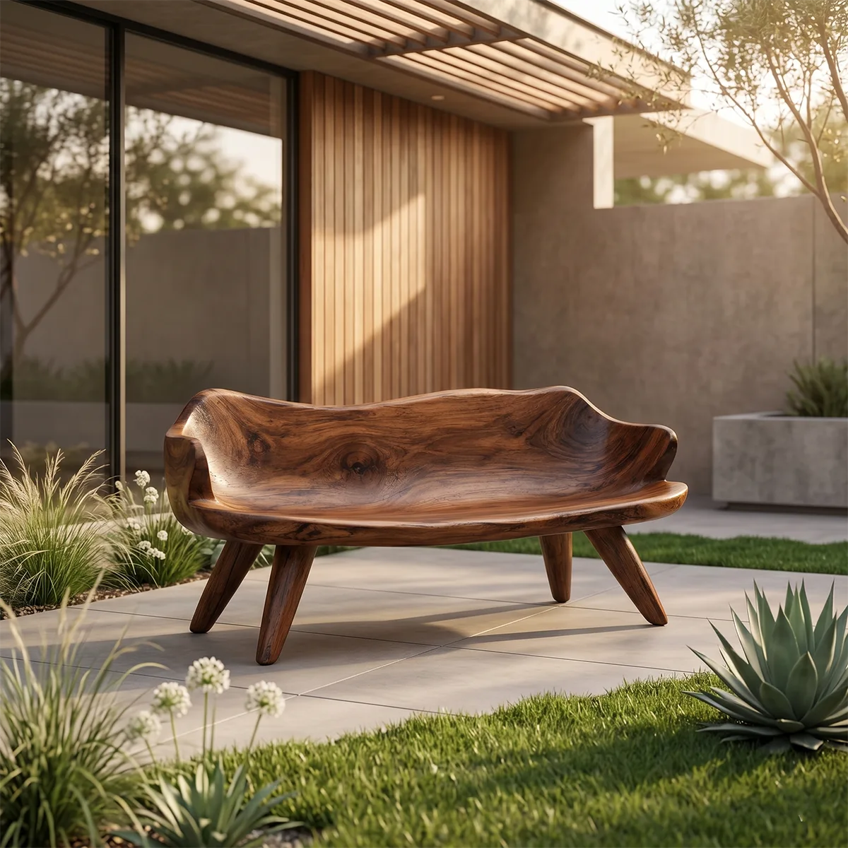 Contemporary Sculptural Bench with Hand-Carved Organic Form TH003-4142