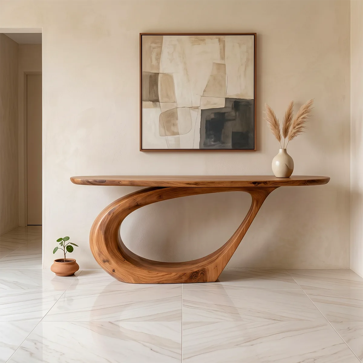 Modern Organic Console Table | Sculptural Entryway Console with Curved Loop Base TH003-9331