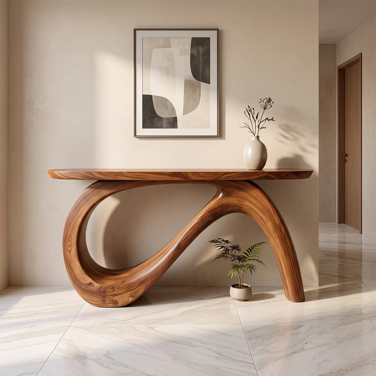 Modern Organic Console Table | Sculptural Entryway Table with Flowing Loop Base TH003-1954