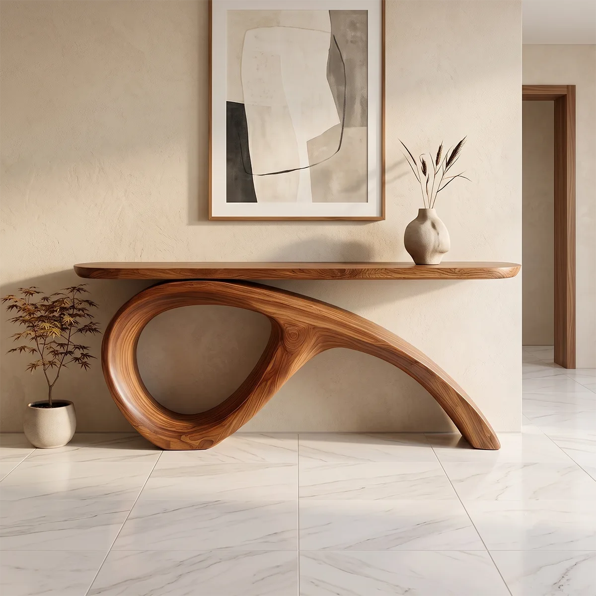 Modern Organic Console Table | Sculptural Entryway Table with Asymmetrical Loop Base TH003-2069