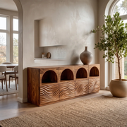 Modern Sideboard Cabinet | Wave Carved Buffet Cabinet with Open Shelves & Drawers TH003-8099