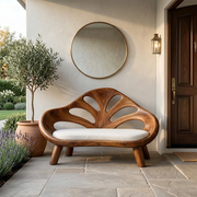 Organic Sculptural Wooden Bench with Artistic Openwork Backrest TH003-5206