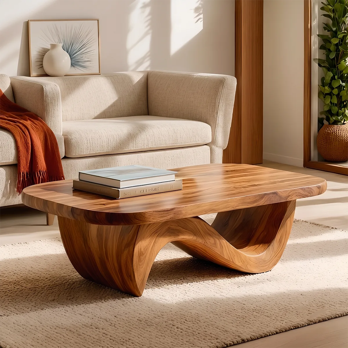 Modern Organic Coffee Table | Sculptural Solid Wood Oval Cocktail Table TH003-8610