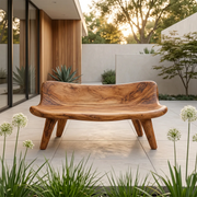 Organic Sculptural Wooden Garden Bench with Curved Backrest TH003-8441