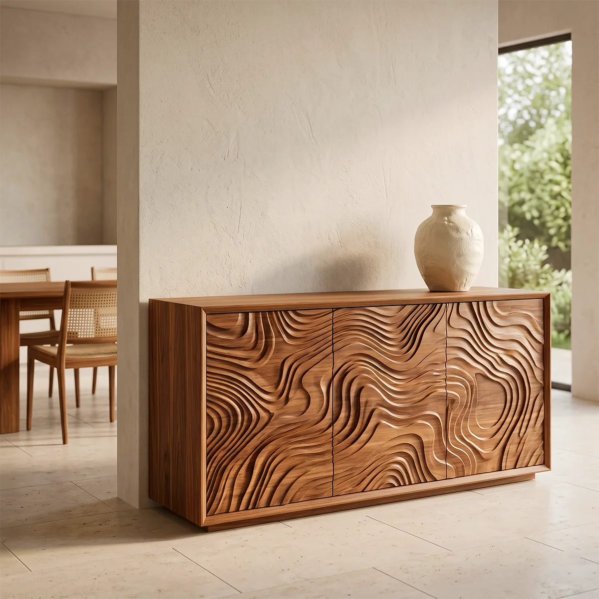 Topographic Carved Solid Wood Sideboard | Organic Modern Buffet Cabinet for Dining & Living Room TH003-1820
