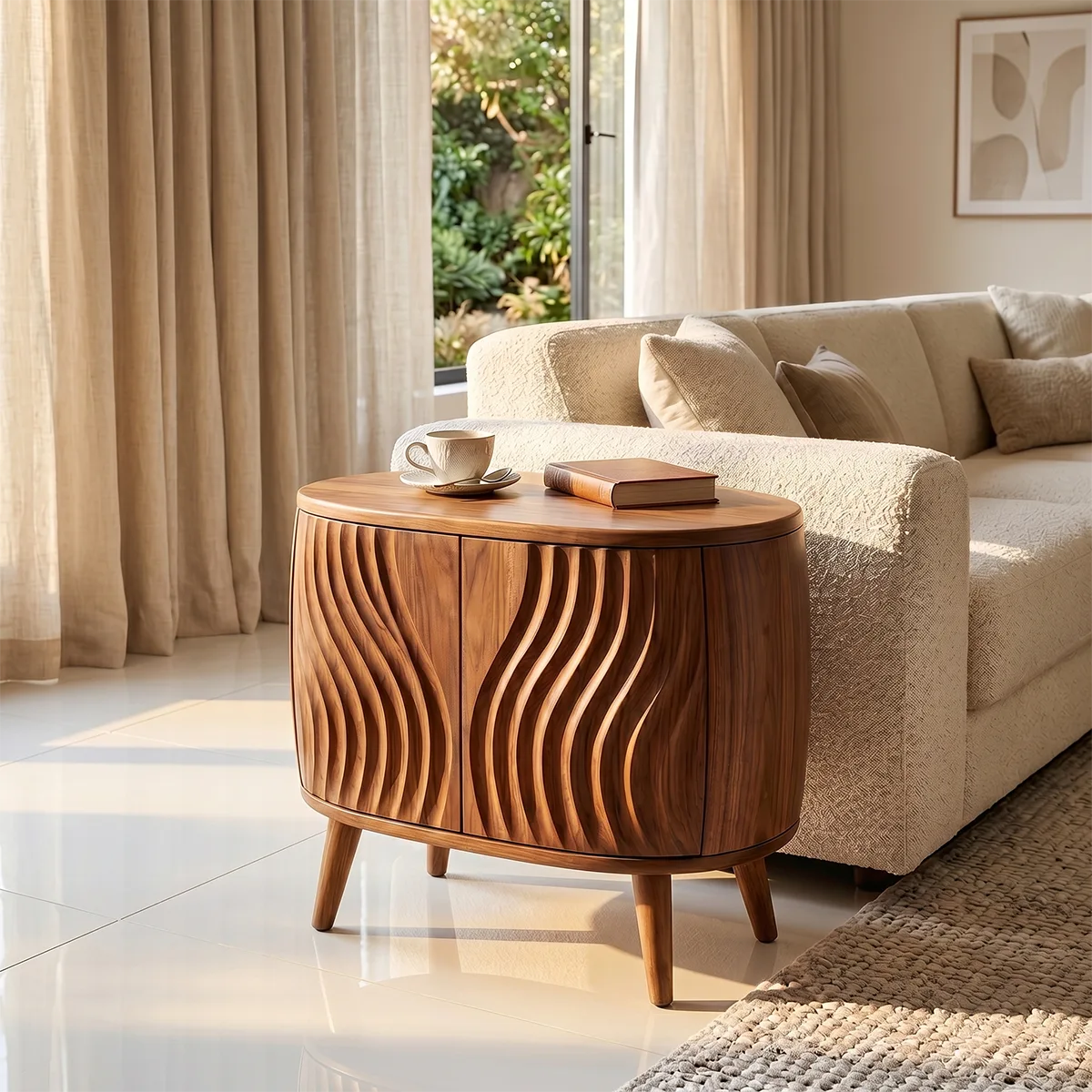 Round Sculptural End Table with Concealed Storage Cabinet TH003-3235