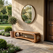 Organic Sculptural Entryway Bench with Integrated Open Shelf TH003-1182