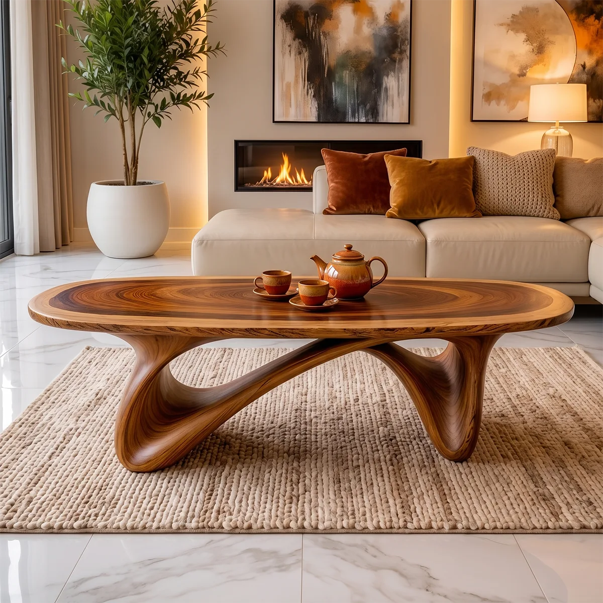 Modern Organic Coffee Table | Sculptural Solid Wood Oval Cocktail Table TH003-9925