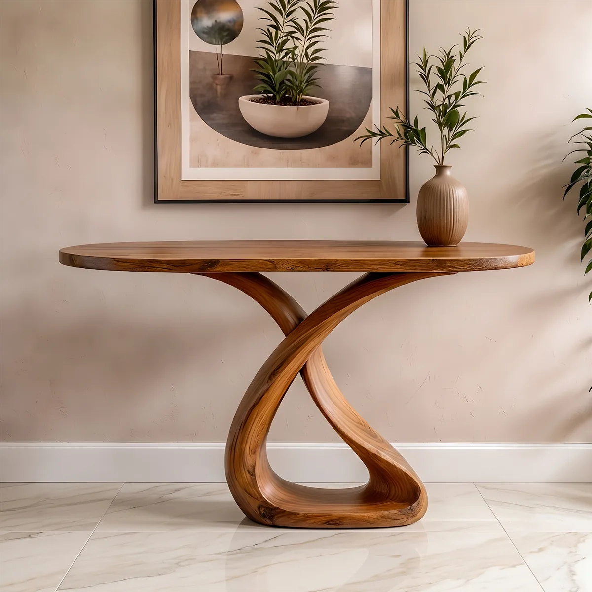 Modern Sculptural Console Table with Twisted Pedestal Base – Contemporary Entryway Table TH003-5950
