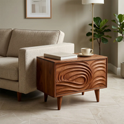 Modern Solid Wood End Table with Storage | Mid Century Nightstand with Carved Drawer TH003-2138