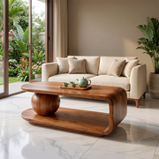 Modern Coffee Table with Shelf | Sculptural Wood Coffee Table for Living Room TH003-2792