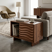 Modern Solid Wood End Table with Sliding Door | Mid Century Storage Side Table for Living Room TH003-7699