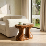 Organic Solid Wood Round End Table | Sculptural Accent Side Table for Modern Living Room TH003-8373