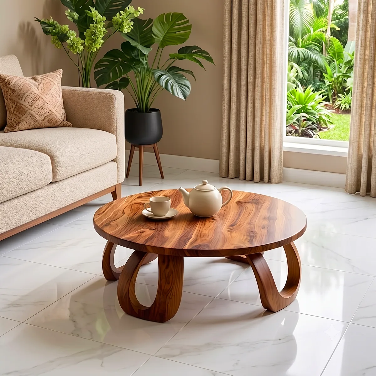 Modern Round Coffee Table | Sculptural Loop Leg Center Table for Living Room TH003-4072